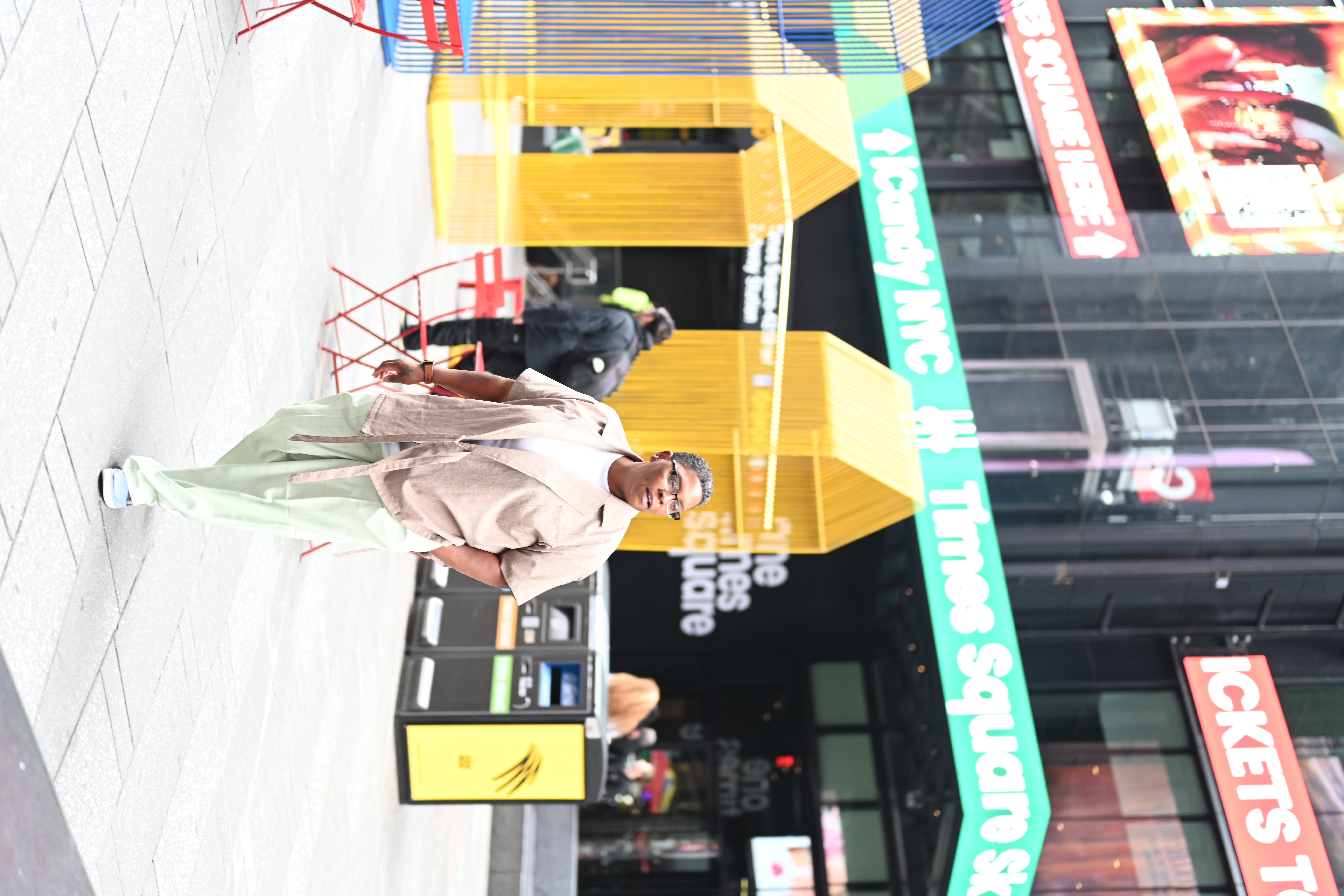Legacy Code Apparel founder in Times Square